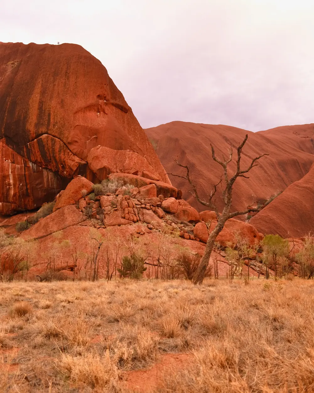 A scenic view of the iconic red rock formation at Uluru, Australia