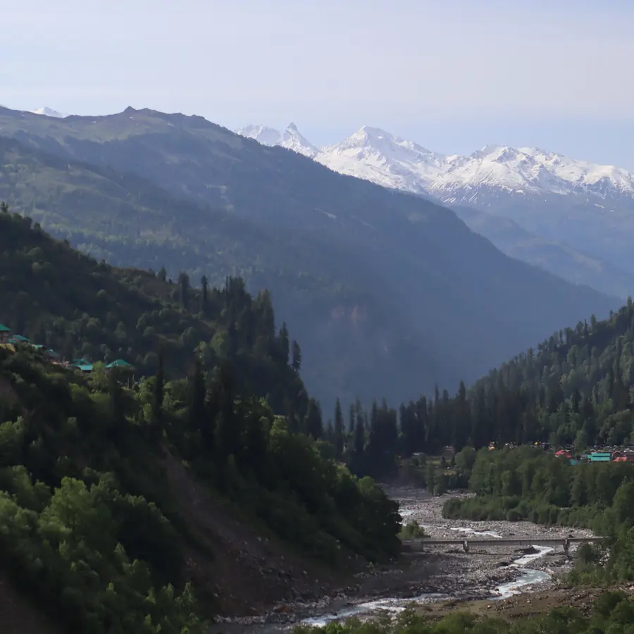 Beautiful mountain landscape with river in Manali, Himachal Pradesh