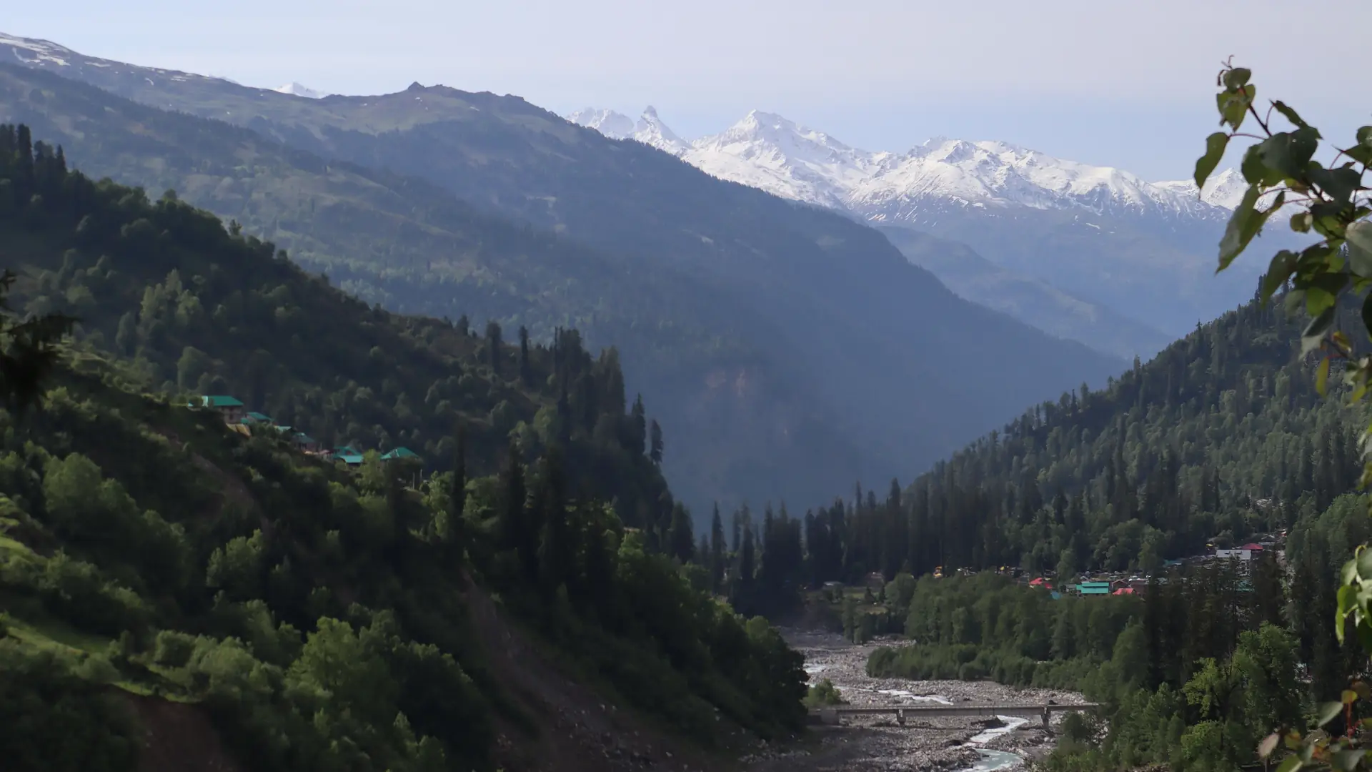 Beautiful mountain landscape with river in Manali, Himachal Pradesh